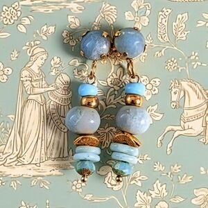 Amazonite And Blue Aqua Beads Drop Down Earrings